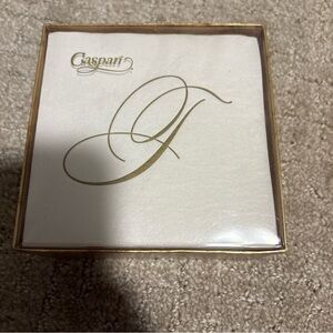 Caspari Napkin Box Cocktail Airlaid Initial J 30 Ct White Pearl Paper Linen